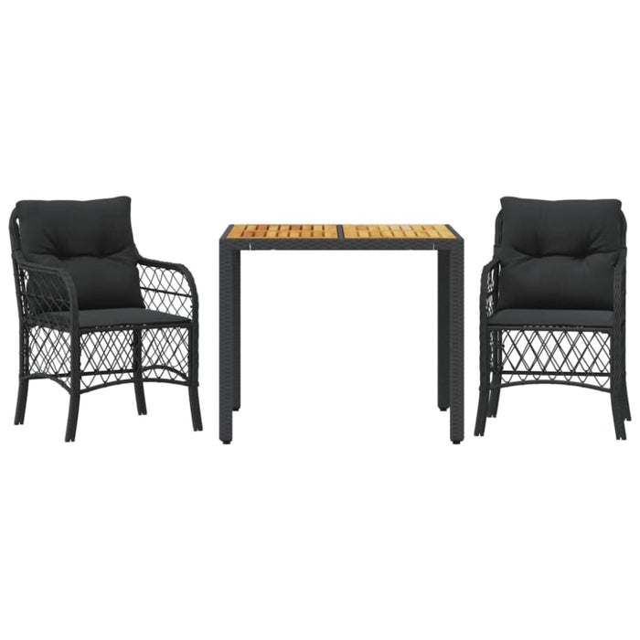 3 Piece Bistro Set with Cushions Black Poly Rattan Txoxbax