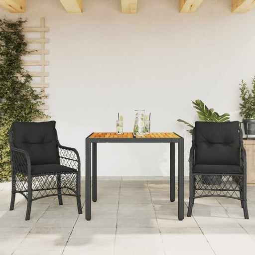 3 Piece Bistro Set with Cushions Black Poly Rattan Txoxbax