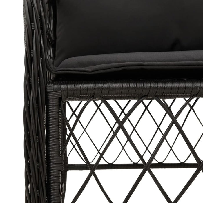 3 Piece Bistro Set with Cushions Black Poly Rattan Txoxbkl
