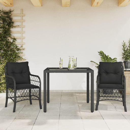 3 Piece Bistro Set with Cushions Black Poly Rattan Txoxbxa