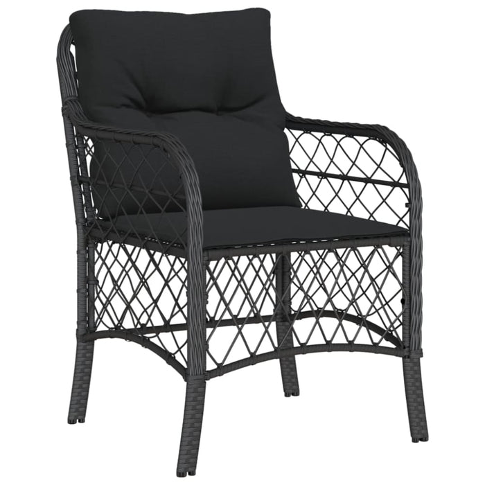 3 Piece Bistro Set with Cushions Black Poly Rattan Txoxbxa