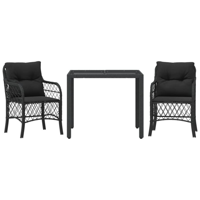 3 Piece Bistro Set with Cushions Black Poly Rattan Txoxbxa