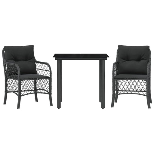 3 Piece Bistro Set with Cushions Black Poly Rattan Txoxobt