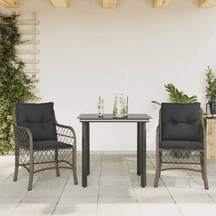 3 Piece Bistro Set With Cushions Grey Poly Rattan Txoxoto
