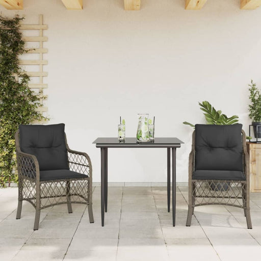 3 Piece Bistro Set With Cushions Grey Poly Rattan Txoxoxa