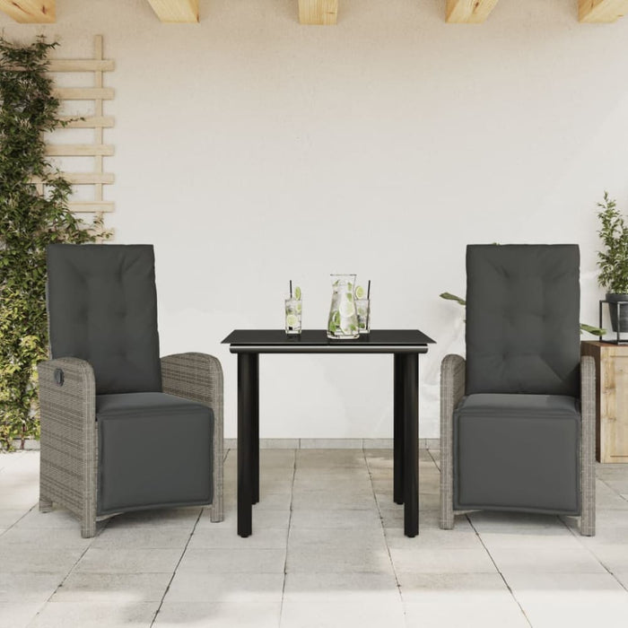3 Piece Bistro Set With Cushions Grey Poly Rattan Txoxplt