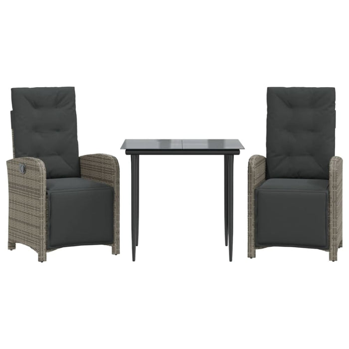 3 Piece Bistro Set With Cushions Grey Poly Rattan Txoxppl
