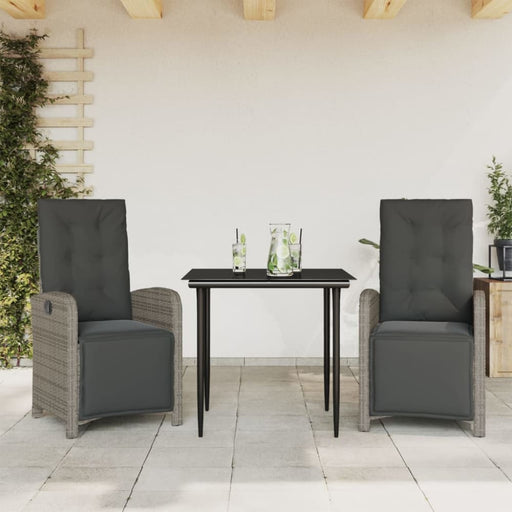 3 Piece Bistro Set With Cushions Grey Poly Rattan Txoxppl
