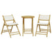 3 Piece Folding Bistro Set with Cream White Cushions Bamboo