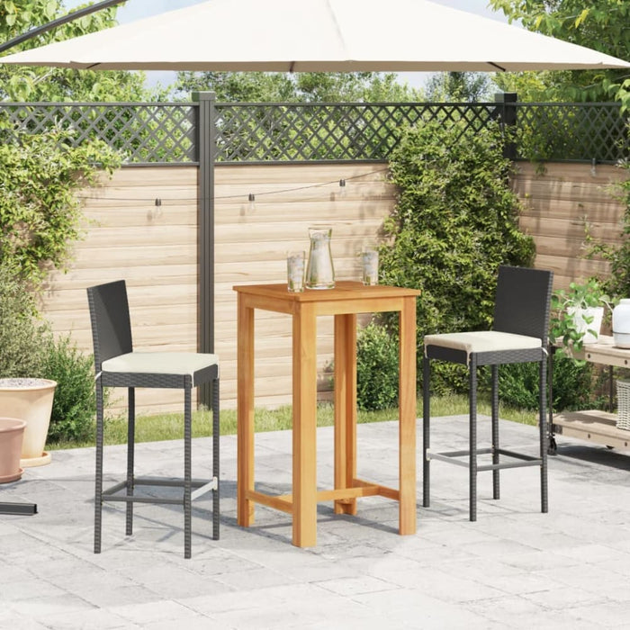 3 Piece Garden Bar Set Black Solid Wood Acacia and Poly