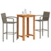 3 Piece Garden Bar Set Grey Solid Wood Acacia and Poly