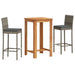 3 Piece Garden Bar Set Grey Solid Wood Acacia and Poly