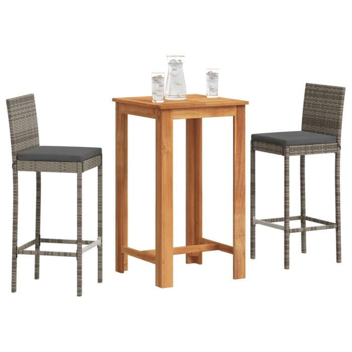 3 Piece Garden Bar Set Grey Solid Wood Acacia and Poly