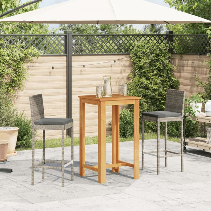 3 Piece Garden Bar Set Grey Solid Wood Acacia and Poly