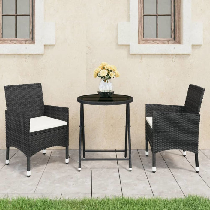 3 Piece Garden Bistro Set Poly Rattan and Tempered Glass