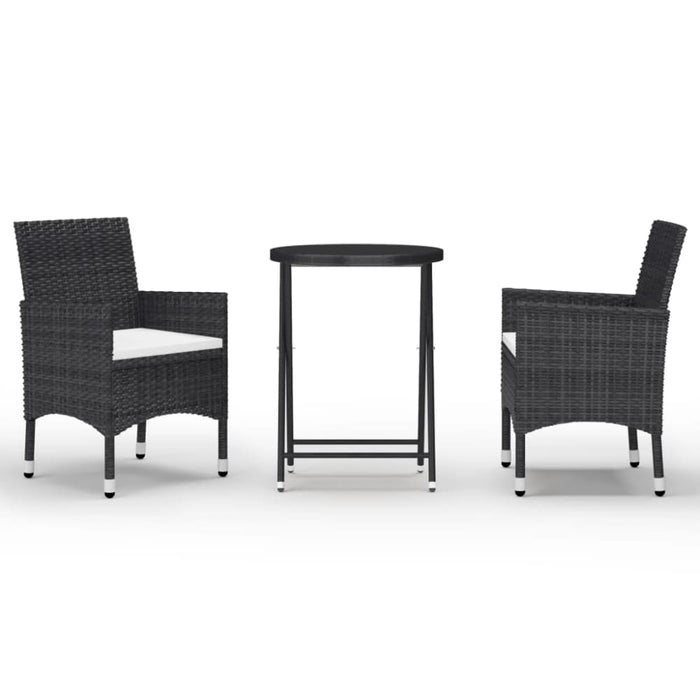 3 Piece Garden Bistro Set Poly Rattan and Tempered Glass
