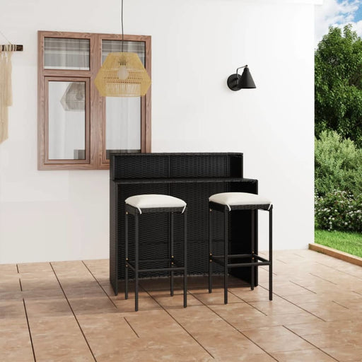 3 Piece Garden Bar Set with Cushions Black Tblanit