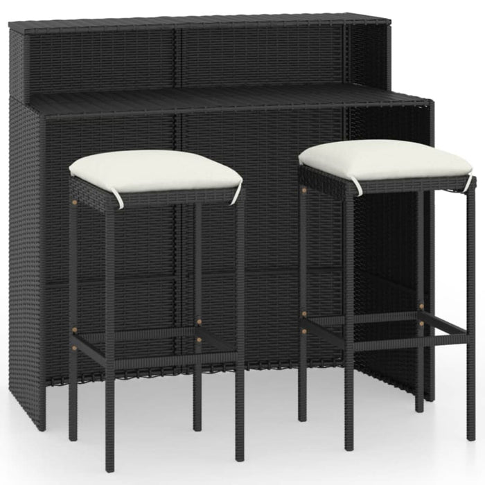 3 Piece Garden Bar Set with Cushions Black Tblanit