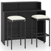 3 Piece Garden Bar Set with Cushions Black Tblanit