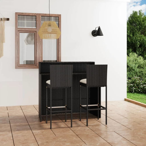 3 Piece Garden Bar Set with Cushions Black Tblanno
