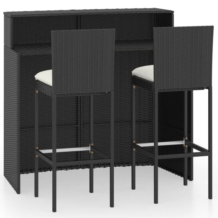 3 Piece Garden Bar Set with Cushions Black Tblanno