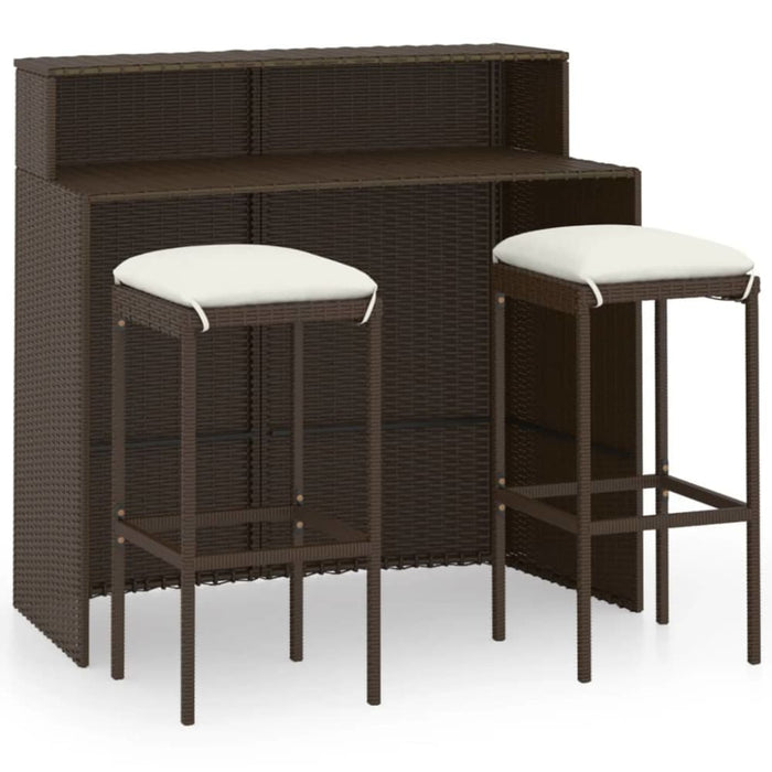 3 Piece Garden Bar Set with Cushions Brown Tblanix