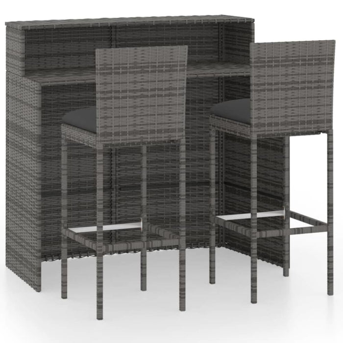 3 Piece Garden Bar Set with Cushions Grey Tblannx