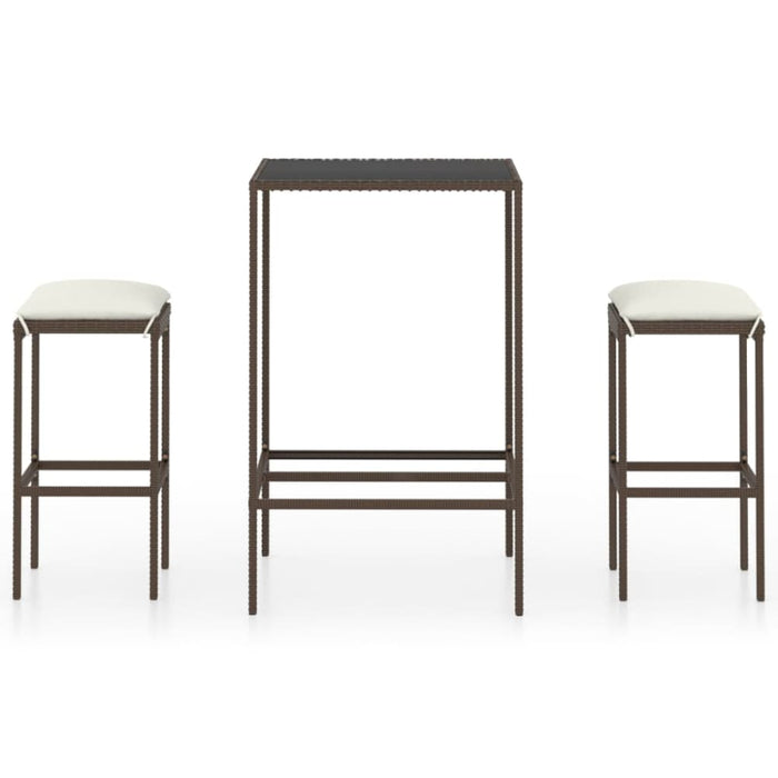 3 Piece Garden Bar Set with Cushions Poly Rattan Brown