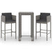 3 Piece Garden Bar Set with Cushions Poly Rattan Grey