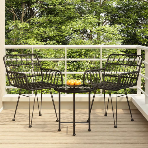 3 Piece Garden Dining Set Black Poly Rattan Topintb