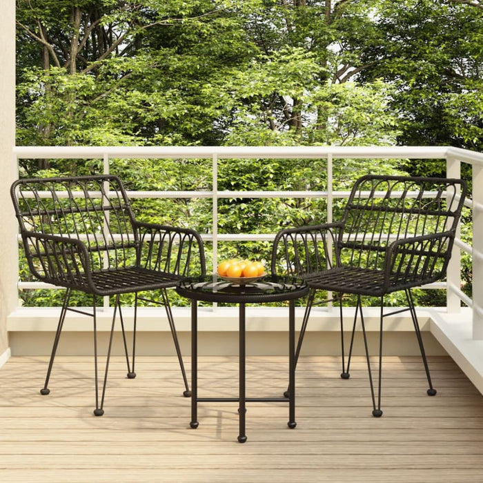3 Piece Garden Dining Set Black Poly Rattan Topintb