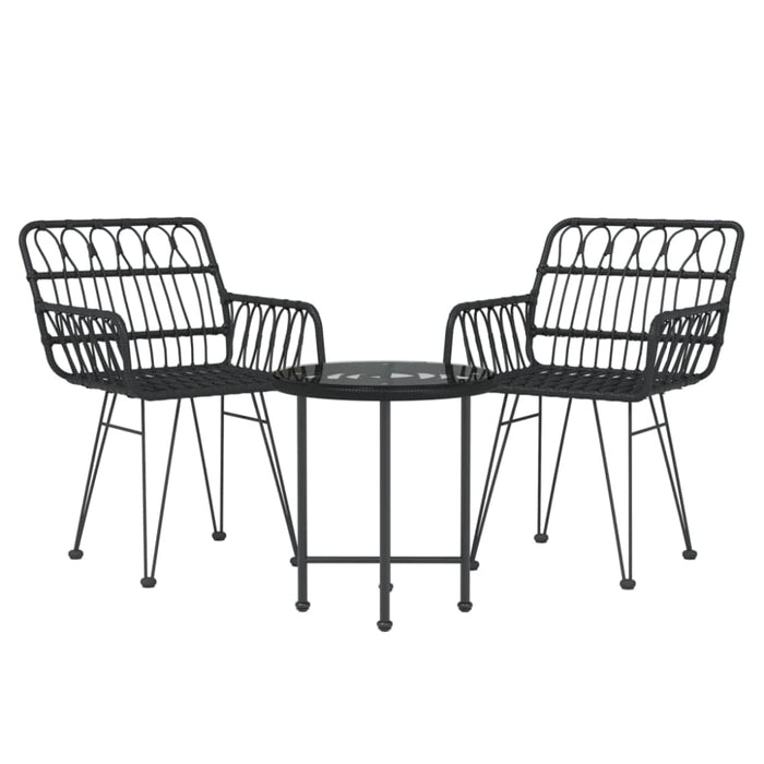 3 Piece Garden Dining Set Black Poly Rattan Topintb