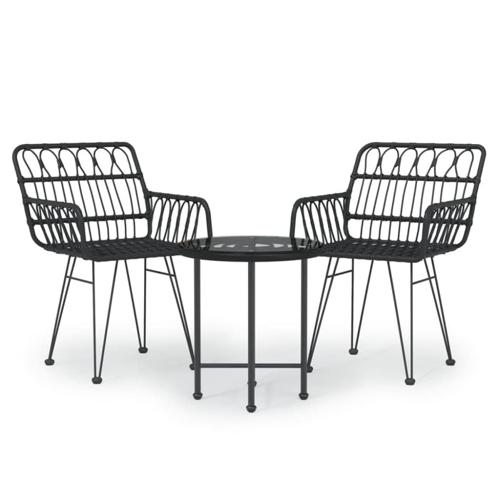 3 Piece Garden Dining Set Black Poly Rattan Topintb