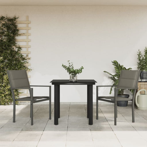 3 Piece Garden Dining Set Black Steel and Textilene Txbbiax