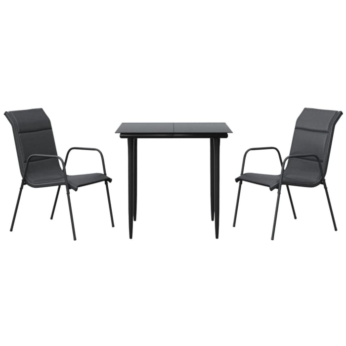 3 Piece Garden Dining Set Black Steel and Textilene Txbbibx