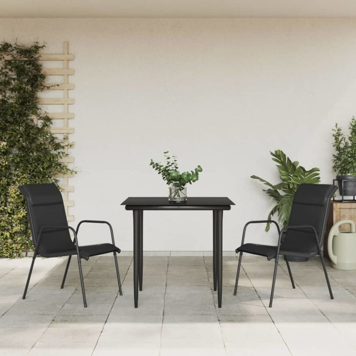 3 Piece Garden Dining Set Black Steel and Textilene Txbbibx
