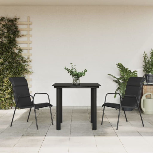 3 Piece Garden Dining Set Black Steel and Textilene Txbbiob