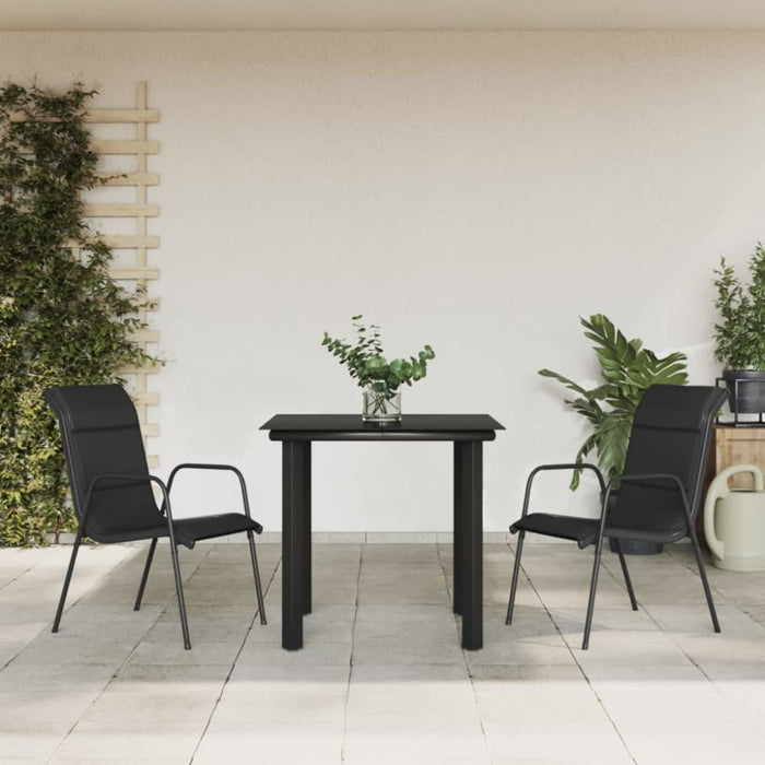 3 Piece Garden Dining Set Black Steel and Textilene Txbbiob