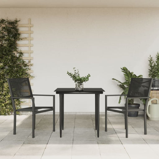3 Piece Garden Dining Set Black Steel and Textilene Txbbion
