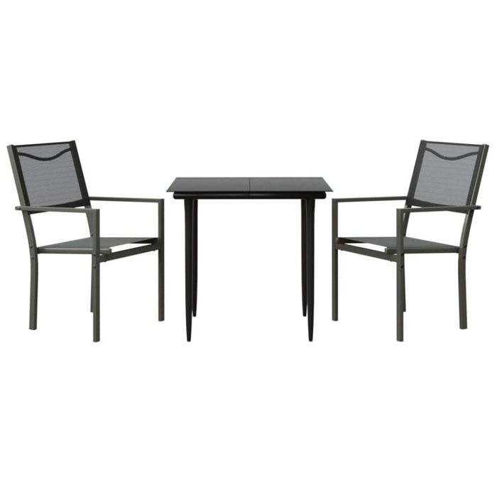 3 Piece Garden Dining Set Black Steel and Textilene Txbbion