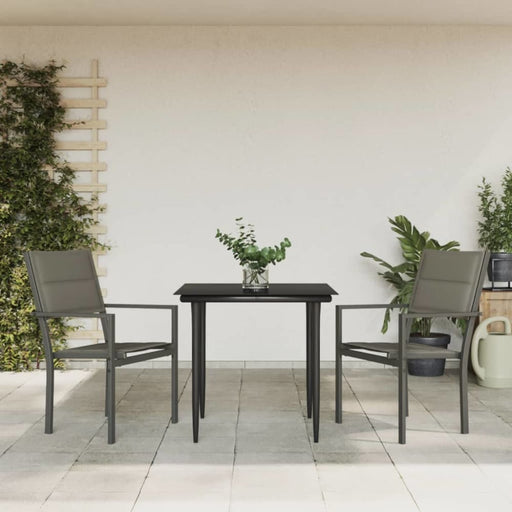 3 Piece Garden Dining Set Black Steel and Textilene Txbbita