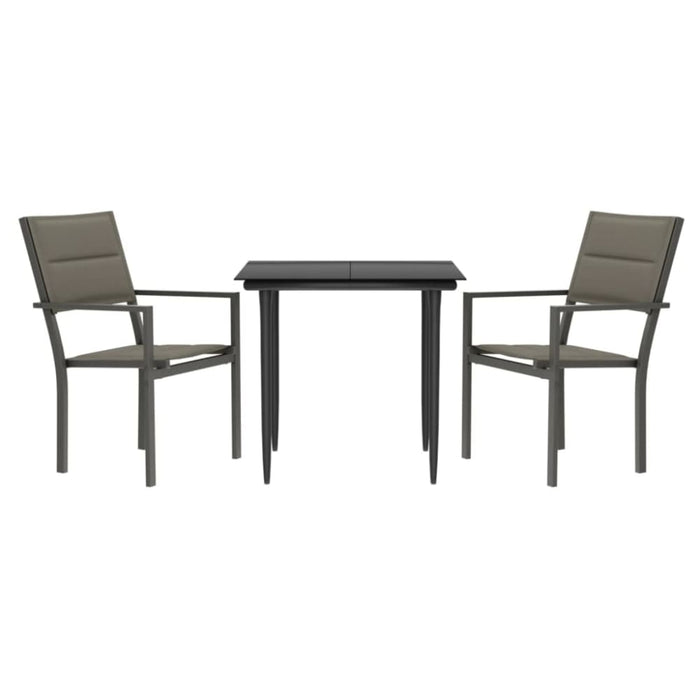 3 Piece Garden Dining Set Black Steel and Textilene Txbbita