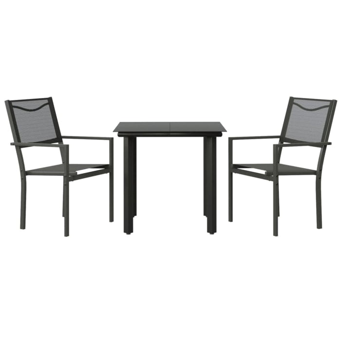 3 Piece Garden Dining Set Black Steel and Textilene Txbbixl
