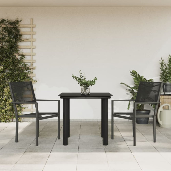 3 Piece Garden Dining Set Black Steel and Textilene Txbbixl