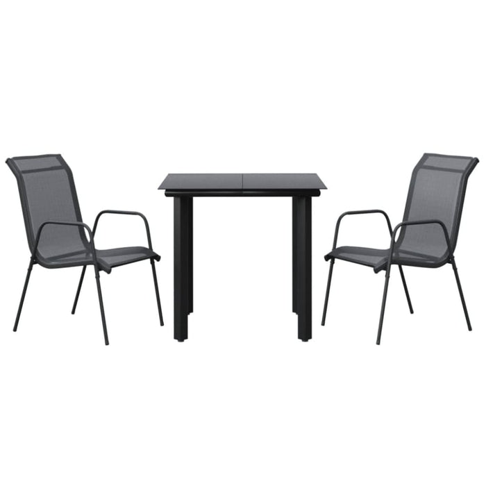 3 Piece Garden Dining Set Black Steel and Textilene Txbblkb