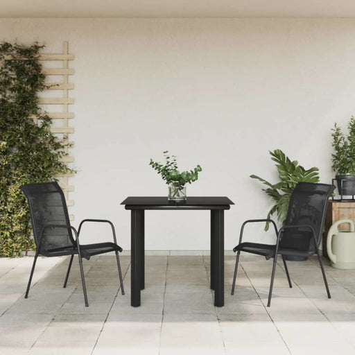 3 Piece Garden Dining Set Black Steel and Textilene Txbblkb