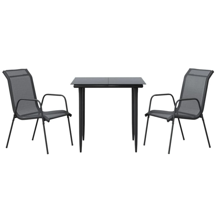 3 Piece Garden Dining Set Black Steel and Textilene Txbblnx