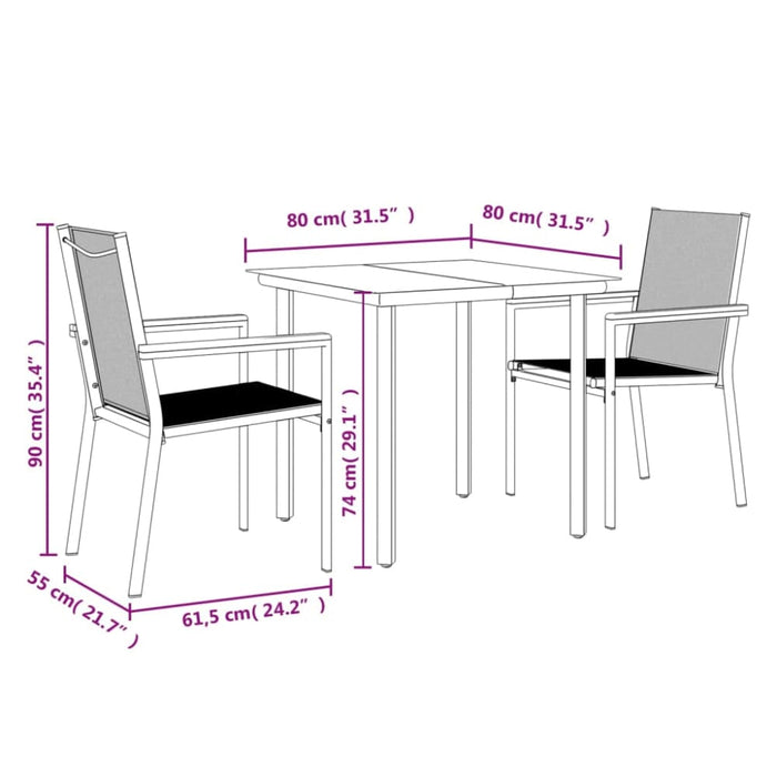 3 Piece Garden Dining Set Black Textilene And Steel Tonibao
