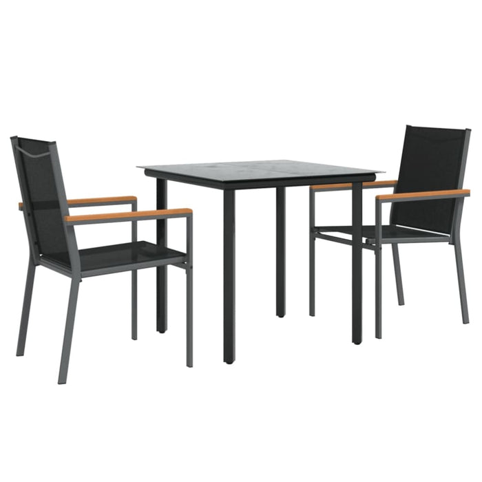 3 Piece Garden Dining Set Black Textilene And Steel Tonibao