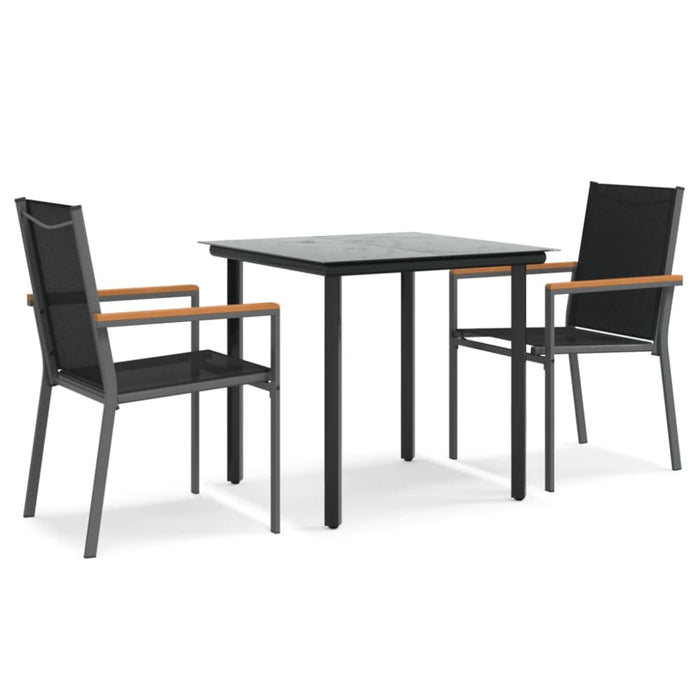 3 Piece Garden Dining Set Black Textilene And Steel Tonibao